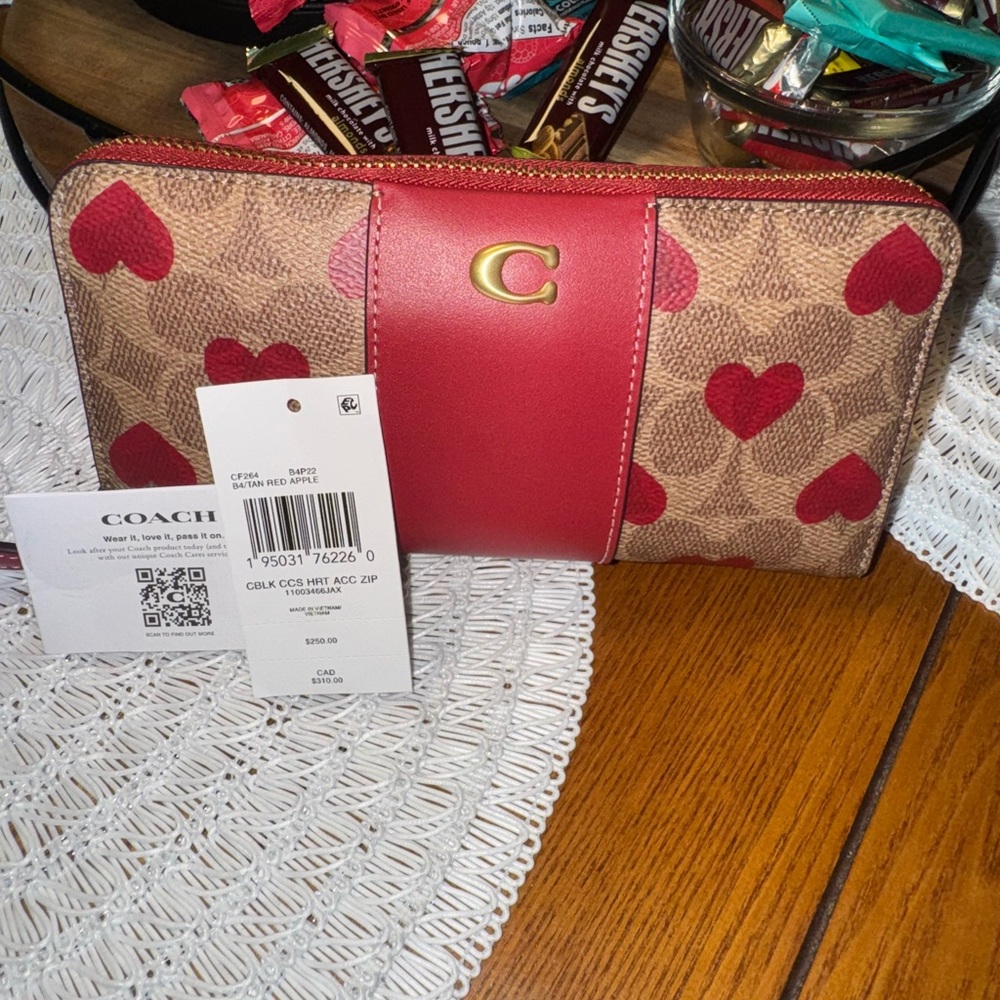 Coach Red and Brown Wallet with red hearts